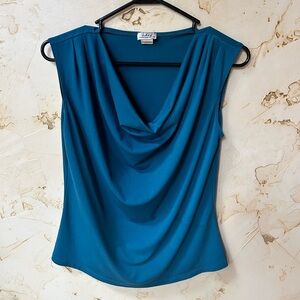Creative Design Works Teal Draped Collar Sleeveless Blouse M EUC
